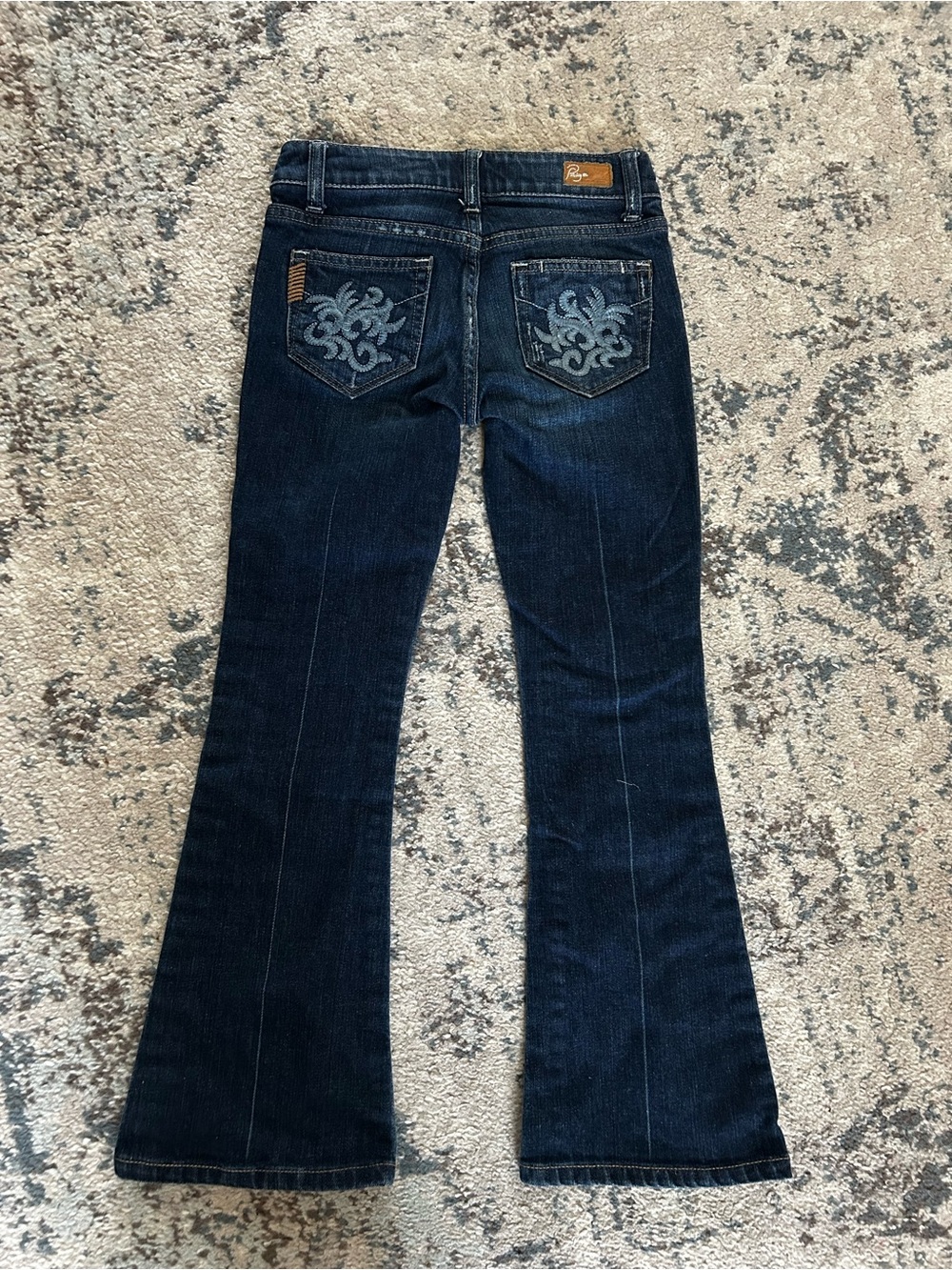 PAIGE Dark Blue Embroidered Flare Jeans - Girls Laurel Canyon
